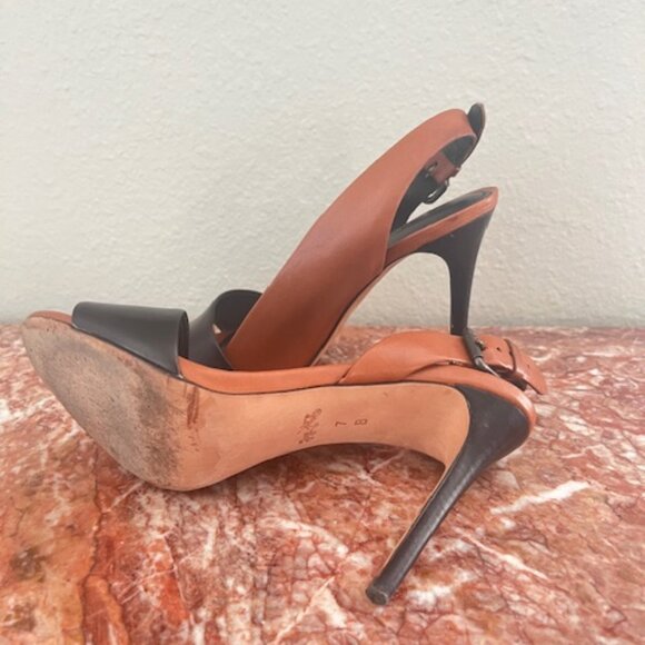 Coach Brown and Black Leather Slingback High Heel Sandals - Picture 5 of 5